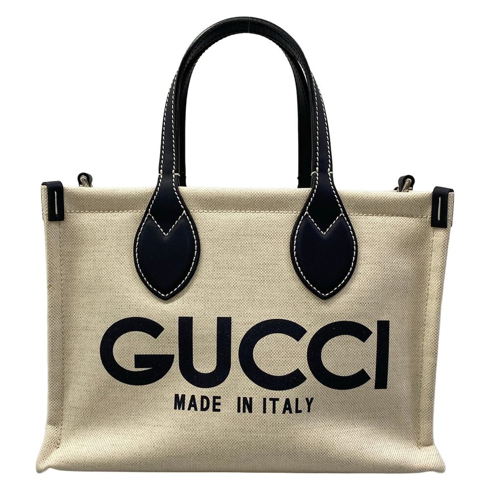 Gucci Printed Mini Tote Bag Tote Bag 772144 Cream Dark Navy Cotton Linen Canvas